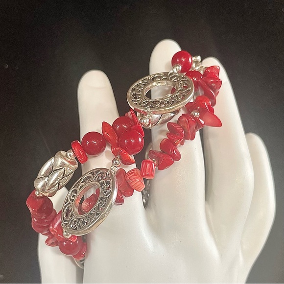 Premier Designs Jewelry - ☀️SOLD☀️ Premier Designs Faux Red Coral and Silver Tone Toggle Clasp Bracelet